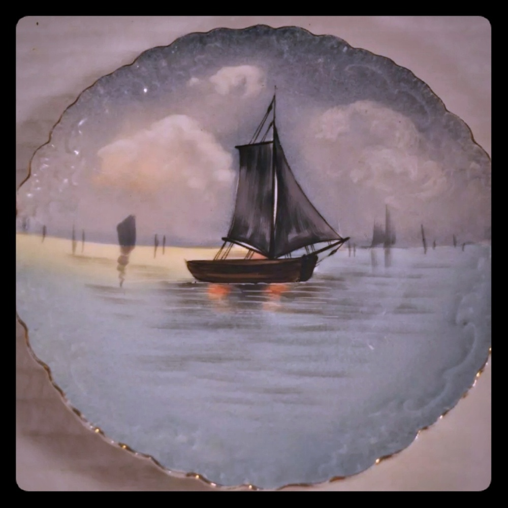 Vintage Handpainted Limoges Sailboat Plate